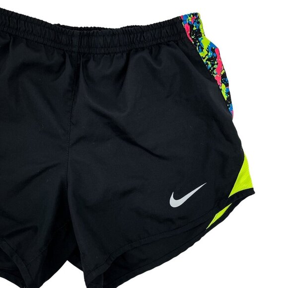 Nike Dri-Fit Neon Abstract Athletic Running Workout Tempo Shorts Black Lime - Picture 2 of 6